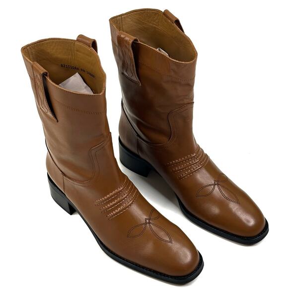 Bibi Lou Briana Western Boots Tan Leather Womens EU 39 US 8-8.5 Pull-On New $295 - Picture 1 of 14
